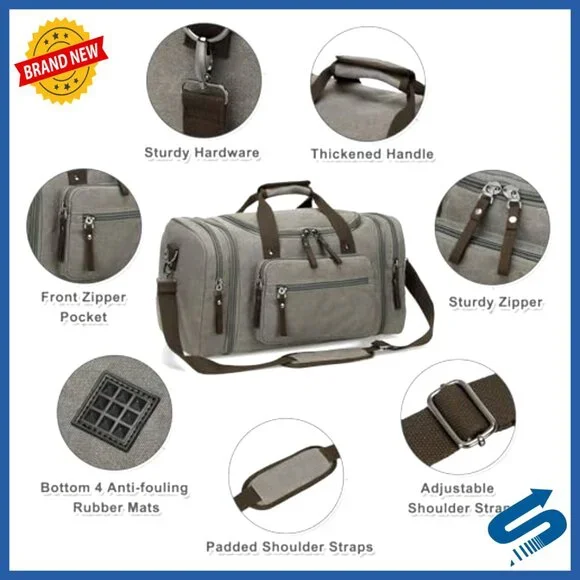 Expandable Canvas Weekender Duffel Lightweight Carry-On Travel Bag 3-5 Day Trips